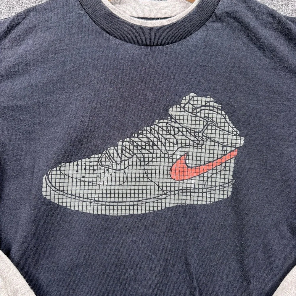 Y2K Nike Air Force One Shirt Boys M Black Grey Layered Long Sleeve Graphic Tee